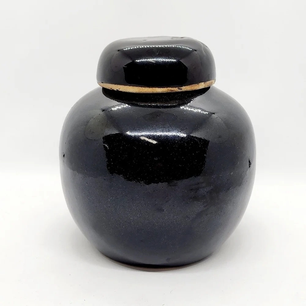 Vintage Antique Chinese Japanese Black Glaze Porcelain Jar Vase